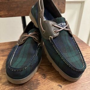 Sperry Men's Navy and Green Plaid Boat Shoes
